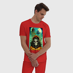 Пижама хлопковая мужская Череп ведьмы - хэллоуин, цвет: красный — фото 2