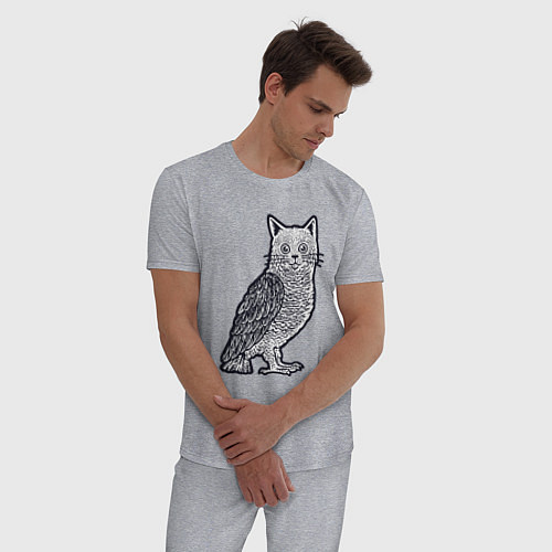 Мужская пижама Кошка сова / Меланж – фото 3