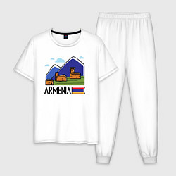 Пижама хлопковая мужская Горная Армения, цвет: белый