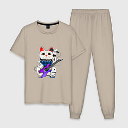 Мужская пижама Рок кот нэко с микрофоном и гитарой