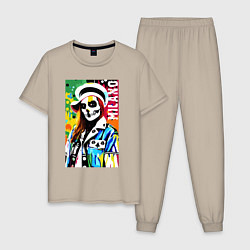 Пижама хлопковая мужская Skeleton fashionista - Milano - pop art, цвет: миндальный