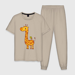 Пижама хлопковая мужская Жираф и птичка, цвет: миндальный