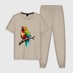 Пижама хлопковая мужская Попугай какаду, цвет: миндальный