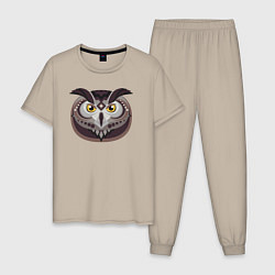 Пижама хлопковая мужская Совушка сова, цвет: миндальный