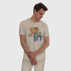 Пижама хлопковая мужская Разноцветный слоник, цвет: миндальный — фото 2