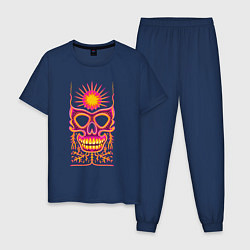 Пижама хлопковая мужская Яркая черепушка с солнцем, цвет: тёмно-синий