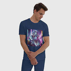 Пижама хлопковая мужская Горилла в стиле киберпанк, цвет: тёмно-синий — фото 2