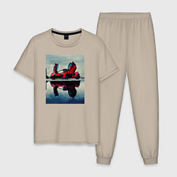 Пижама хлопковая мужская Спорт кар с дверями верх, цвет: миндальный
