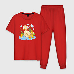 Пижама хлопковая мужская Утиное семейство, цвет: красный