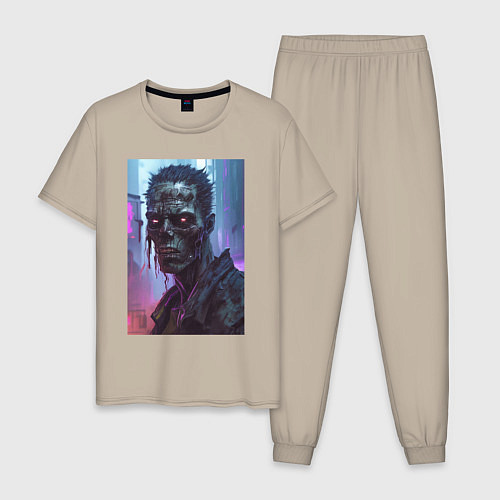 Мужская пижама Зомби скелет в стиле киберпанк / Миндальный – фото 1