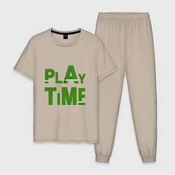 Пижама хлопковая мужская Время играть в футбол, цвет: миндальный