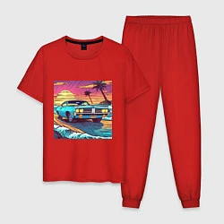 Пижама хлопковая мужская Автомобиль Dodge в стиле retrowave, цвет: красный