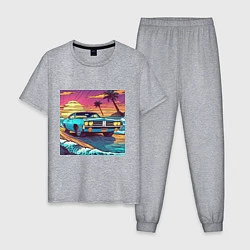 Пижама хлопковая мужская Автомобиль Dodge в стиле retrowave, цвет: меланж