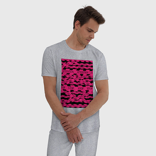 Мужская пижама Розовая стоп лента Абстракция с заградительной лен / Меланж – фото 3