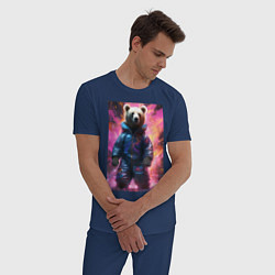 Пижама хлопковая мужская Мишка таптышка, цвет: тёмно-синий — фото 2