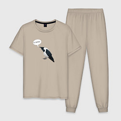 Пижама хлопковая мужская Смешная ворона с надписью, цвет: миндальный