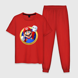 Пижама хлопковая мужская Марио значок, цвет: красный