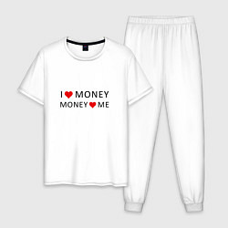 Пижама хлопковая мужская Надпись Я люблю деньги деньги любят меня, цвет: белый
