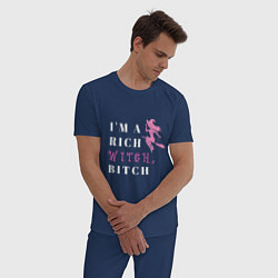 Пижама хлопковая мужская Надпись Im a rich witch bitch, цвет: тёмно-синий — фото 2