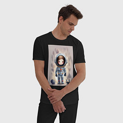 Пижама хлопковая мужская Милый маленький космонавт - нейросеть, цвет: черный — фото 2