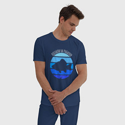 Пижама хлопковая мужская На рыбалку и рыба в круге, цвет: тёмно-синий — фото 2