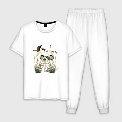 Пижама хлопковая мужская Наблюдение за птицами, цвет: белый
