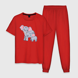 Пижама хлопковая мужская Elephants family, цвет: красный