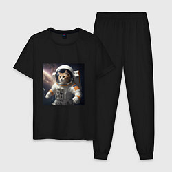 Пижама хлопковая мужская Кот астронавт cosmos collection, цвет: черный