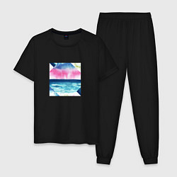 Пижама хлопковая мужская Абстрактное море закат рассвет, цвет: черный