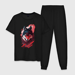 Пижама хлопковая мужская Красный волк ниндзя, цвет: черный