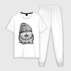 Пижама хлопковая мужская Морская свинка на стиле, цвет: белый