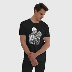 Пижама хлопковая мужская Парочка скелетов, цвет: черный — фото 2