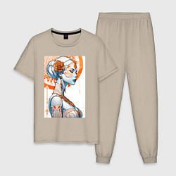 Пижама хлопковая мужская Ажурный портрет - нейросеть, цвет: миндальный