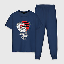 Пижама хлопковая мужская Тату японский дракон с красным солнцем, цвет: тёмно-синий