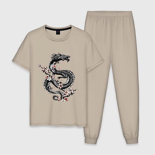 Мужская пижама Дракон с цветущей сакурой / Миндальный – фото 1