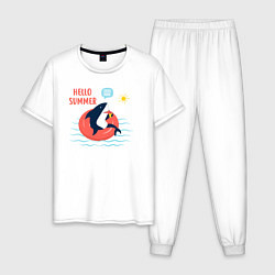 Пижама хлопковая мужская Акулье лето, цвет: белый
