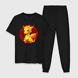Пижама хлопковая мужская Дракон знак зодиака, цвет: черный