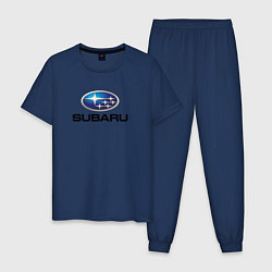 Пижама хлопковая мужская Subaru sport auto, цвет: тёмно-синий
