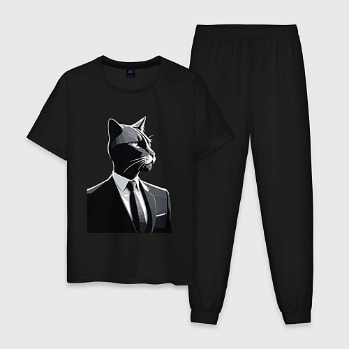 Мужская пижама Бизнес-кот / Черный – фото 1
