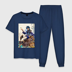Пижама хлопковая мужская Кэйа Геншин Импакт, цвет: тёмно-синий