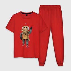 Пижама хлопковая мужская Roblox робот машет, цвет: красный