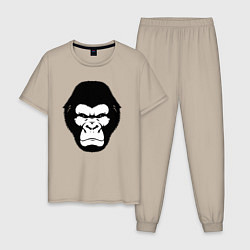 Пижама хлопковая мужская Голова гориллы гравюра, цвет: миндальный