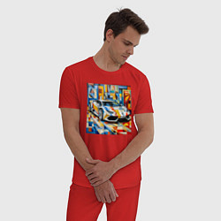 Пижама хлопковая мужская Ламборджини в стиле, цвет: красный — фото 2
