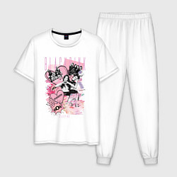 Пижама хлопковая мужская Blackpink коллаж, цвет: белый