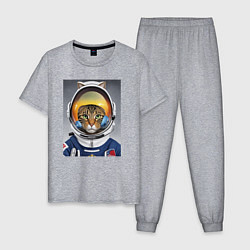 Пижама хлопковая мужская Кот в костюме астронавта, цвет: меланж