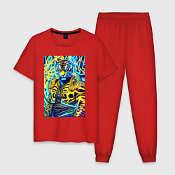 Пижама хлопковая мужская Neon tiger - pop art - neural network, цвет: красный