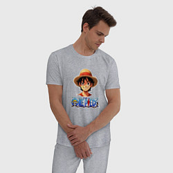 Пижама хлопковая мужская Монки д Луффи one piece, цвет: меланж — фото 2
