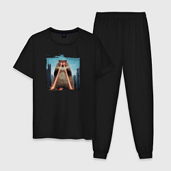 Пижама хлопковая мужская Пушистый Котзилла, цвет: черный