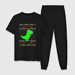 Пижама хлопковая мужская Динозаврик в узорах, цвет: черный