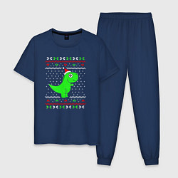 Пижама хлопковая мужская Динозаврик в узорах, цвет: тёмно-синий